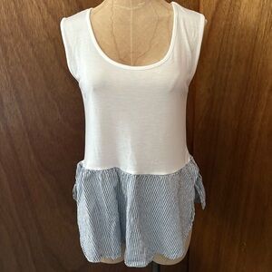 MOUSSY Japan sz S White Tank Top Woven Bottom Frill Striped Blue